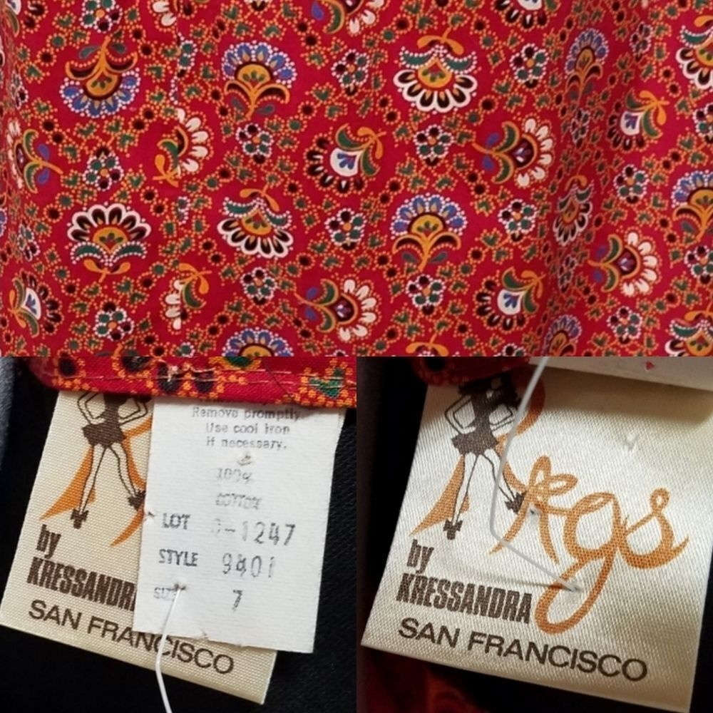 𝅺RARE Vintage 1970s Rags Red Paisley Velvet Cottagecore Victorian Prairie Dress - Picture 16 of 16